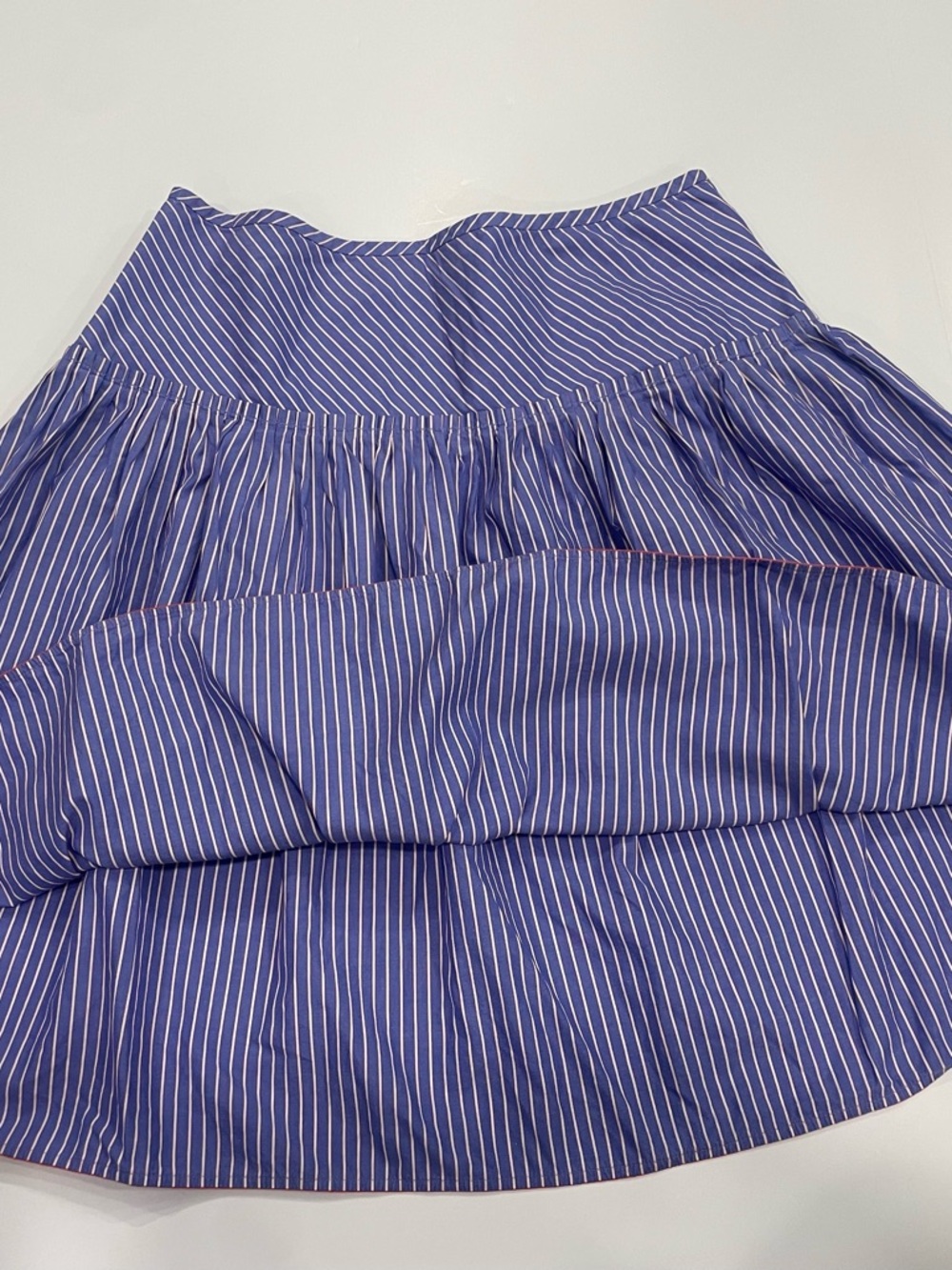 J. Crew Blue and White Pinstripe Circle Skirt with Orange Trim - Size 6 - Picture 3 of 6